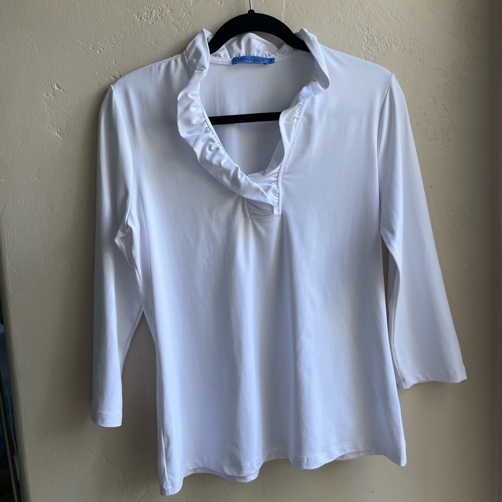 J. McLaughlin White Ruffled Durham Blouse